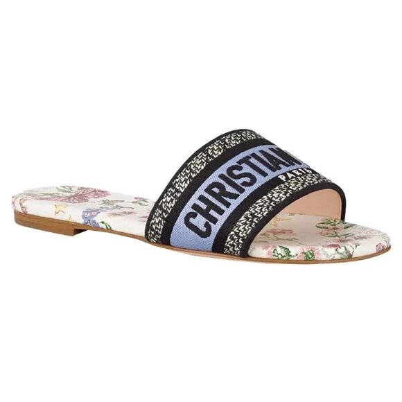 DIOR DWAY Amour 1947 Toile de Jouy Papillo Flat Slides Mules Sandals Shoes - Picture 3 of 16
